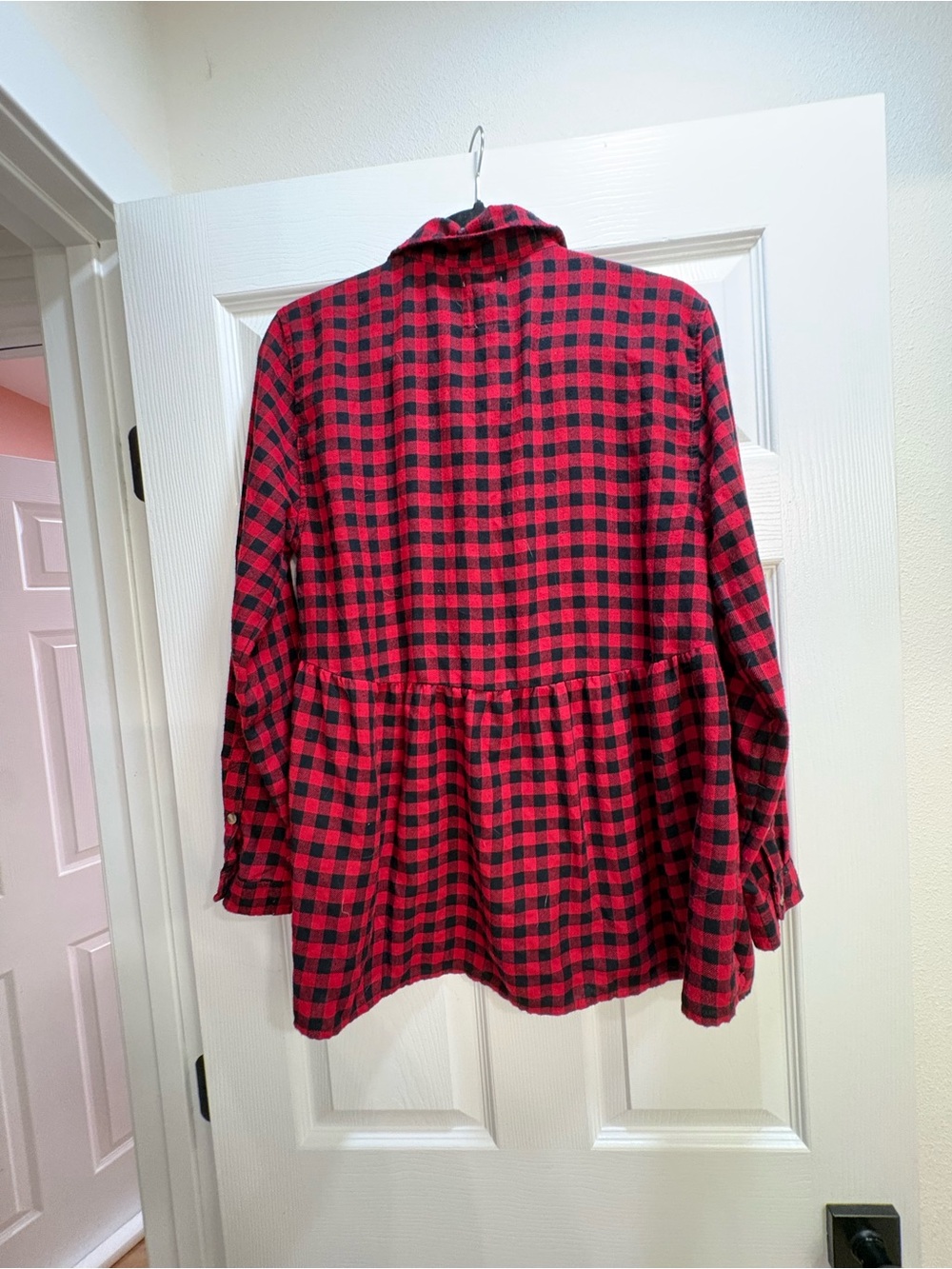 American Eagle Plaid Button-Front Peplum Top - Picture 4 of 6